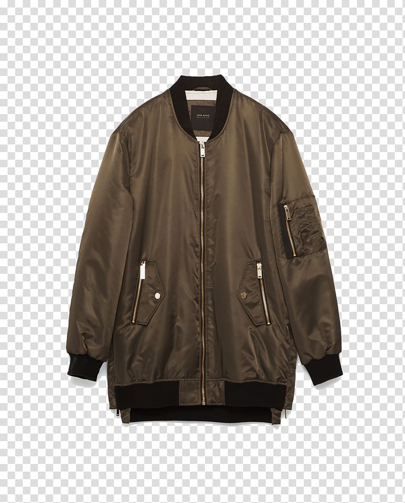 Zara Flight jacket Coat MA-1 bomber jacket, zara brown aviator jacket transparent background PNG clipart