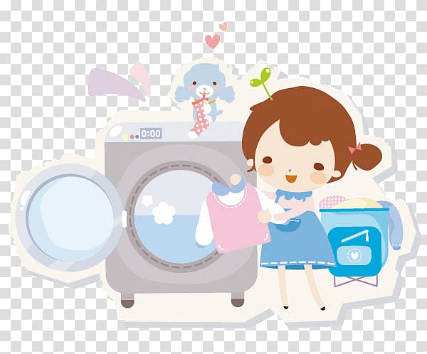 girl do laundry illustration, Laundry Cartoon Washing machine, Cartoon laundry washing machine transparent background PNG clipart