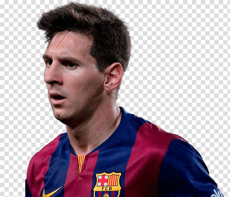 man wearing red and blue jersey shirt, Barcelona Messi transparent background PNG clipart