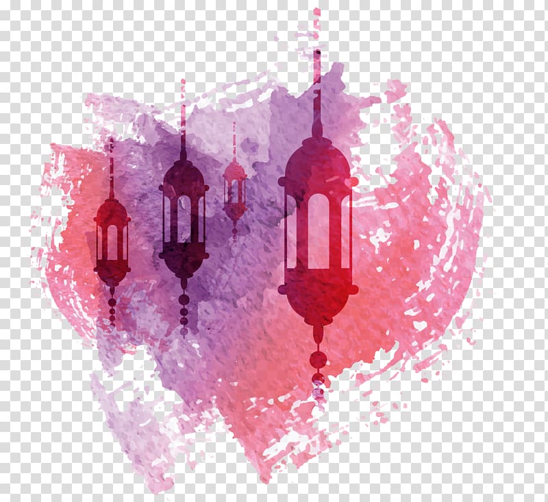 Watercolor pattern, silhouette of lanterns with pink background illustration transparent background PNG clipart