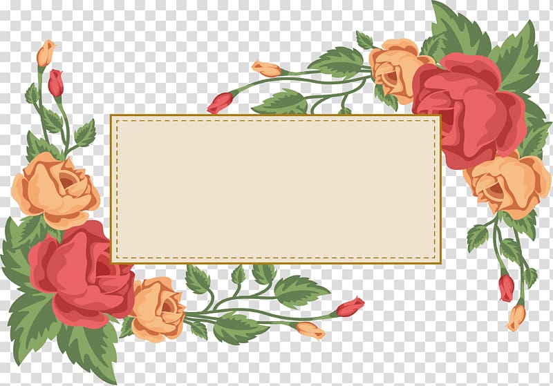 red and orange petaled flowers, Computer file, Romantic Rose Bunny Border transparent background PNG clipart