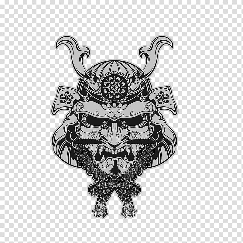 gray vikings face illustration, T-shirt Amazon.com Mask Oni Samurai, Cool Japanese samurai transparent background PNG clipart