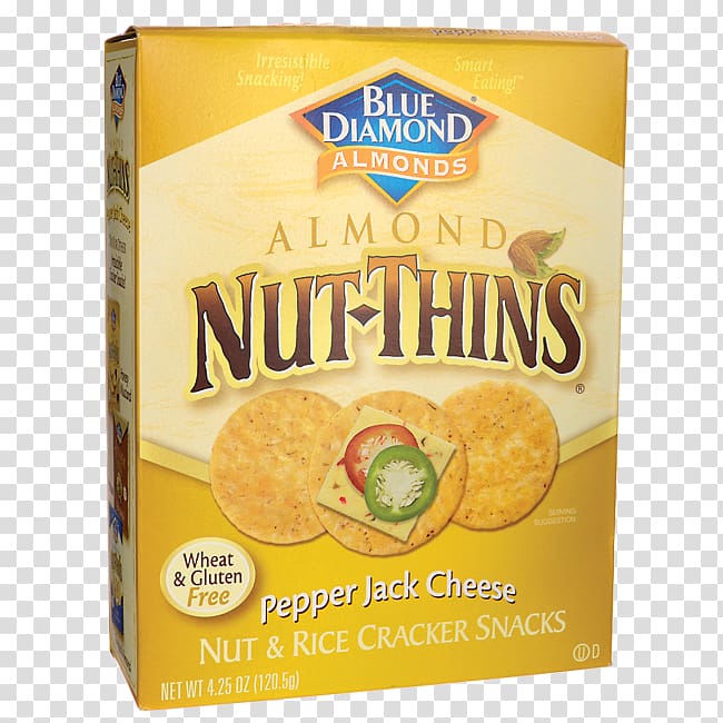 Food Snack Vegetarian cuisine Nut-Thins 12/4.25oz Blue Diamond Pepper Jack Cheese Nut Thin Crackers, 4.25 oz (Pack of 12), almond cheese transparent background PNG clipart