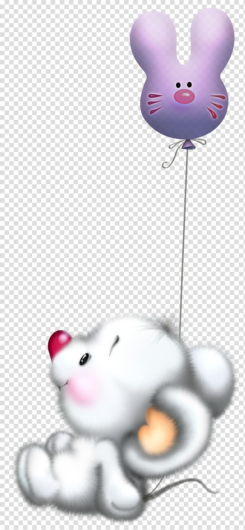 white mouse holding purple bunny balloon illustration, Computer mouse Cartoon , Cute White Mouse with Balloon Cartoon Free transparent background PNG clipart