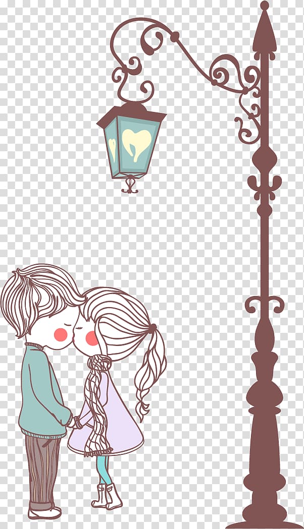 couple kissing under lamppost cartoon character , Happiness Smile Love Workoutz Fitness Club, Lovely couple illustration transparent background PNG clipart