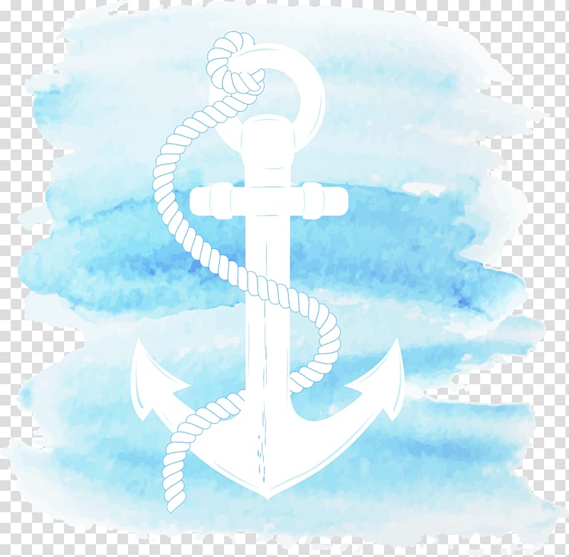 white anchor with rope illustration, Anchor Watercolor painting Curtain, Watercolor blue anchor material transparent background PNG clipart
