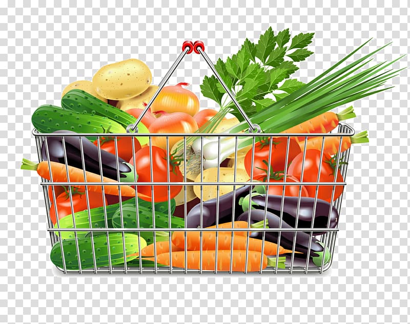 Supermarket Shopping cart , A basket of vegetables transparent background PNG clipart