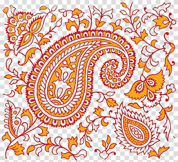 red and yellow paisley print illustration, India Textile design Pattern, Ethnic pattern of small floral pattern element transparent background PNG clipart