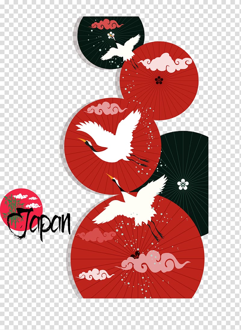 red-and-white flying crane illustration, Japan Umbrella Adobe Illustrator, Japanese white crane transparent background PNG clipart