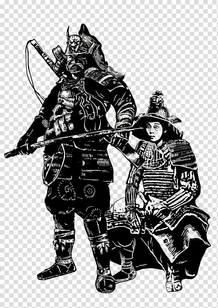 two Hannya warriors illustration, Japan Sengoku period Samurai Illustration, Sengoku samurai transparent background PNG clipart