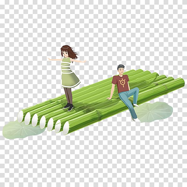 Bamboe Raft, The lovers on the bamboo rafts transparent background PNG clipart