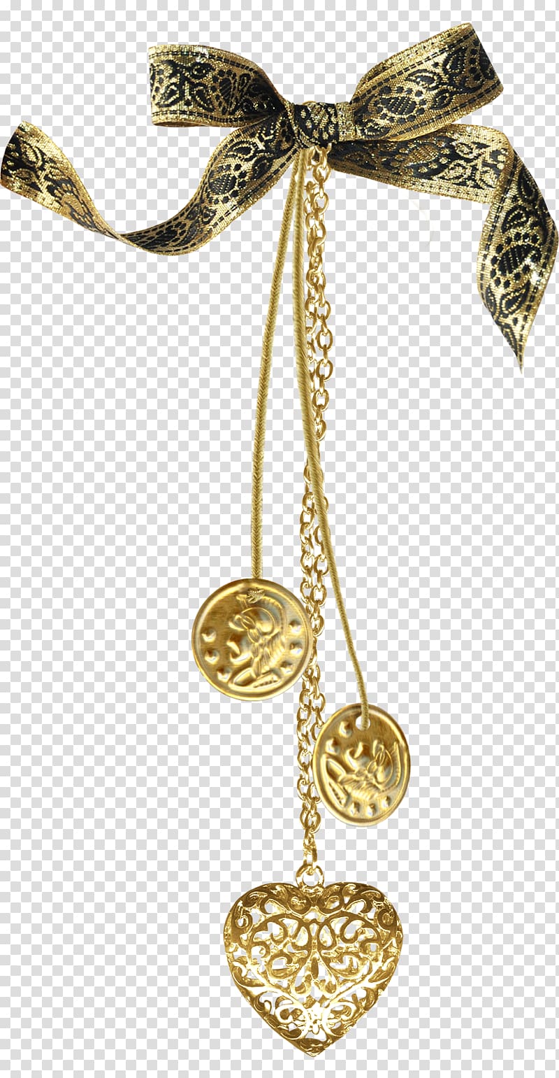 gold-colored heart and round pendant illustration, jewelry transparent background PNG clipart