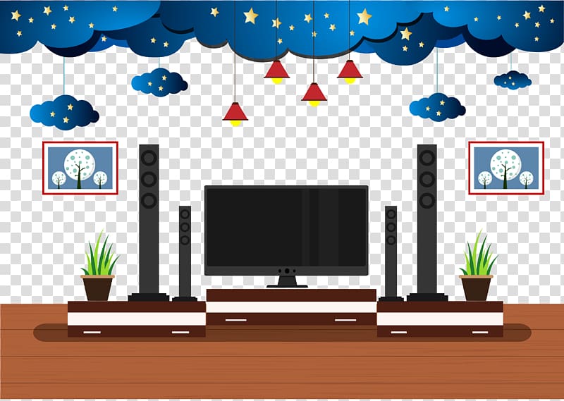 home entertainment system illustration, Living room Adobe Illustrator, Creative flat living room TV background transparent background PNG clipart