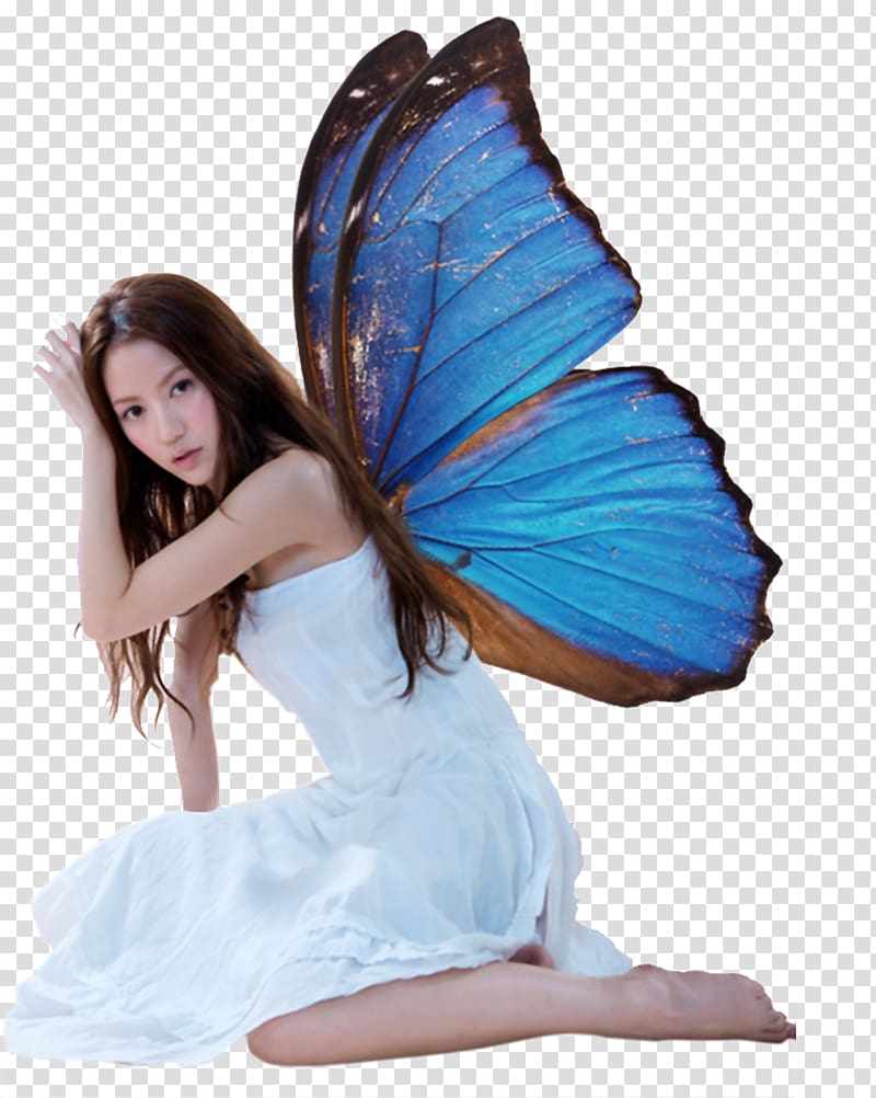 Butterfly Wing, Beauty with blue butterfly wings transparent background PNG clipart