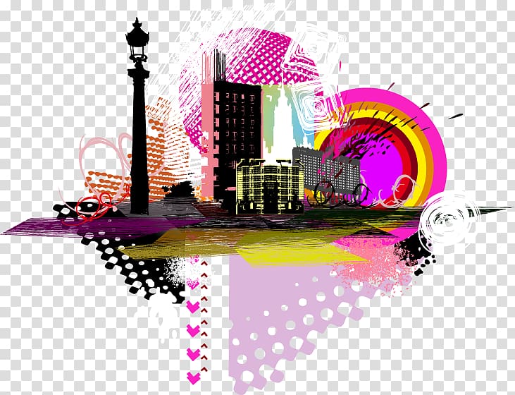 Pixel Euclidean Illustration, Vibrant city transparent background PNG clipart