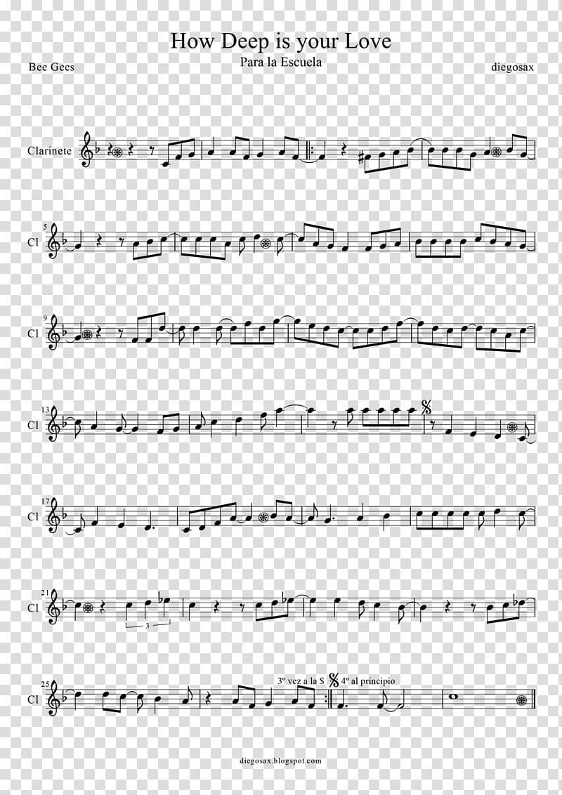 Sheet Music How Deep Is Your Love Flute Saxophone Violin, sheet music transparent background PNG clipart