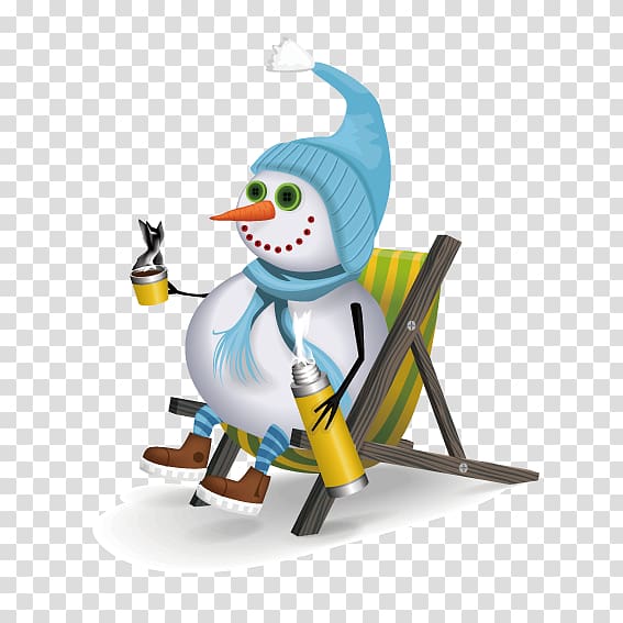 Coffee Snowman Winter Illustration, Snowman sitting on deckchairs transparent background PNG clipart