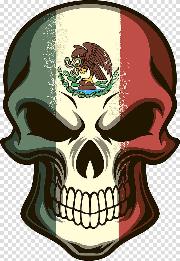 skull illustration, Flag of Mexico Calavera Skull Decal, Mexican Skull transparent background PNG clipart