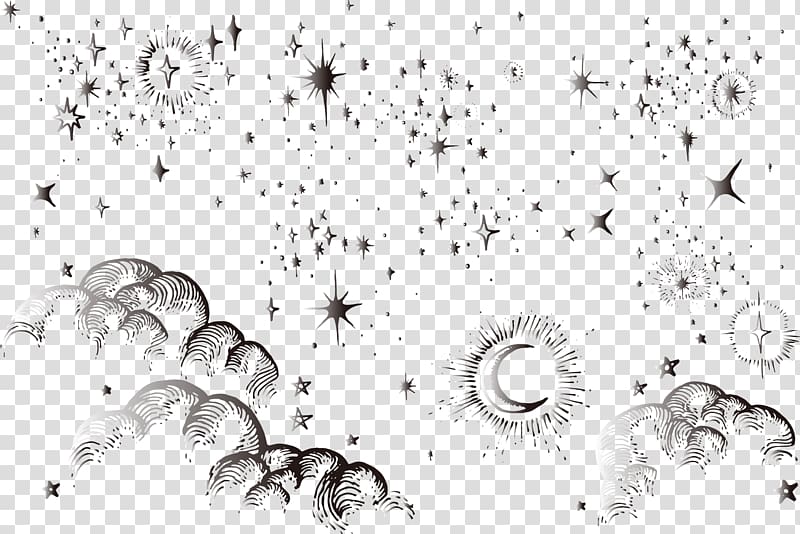 stars illustration, Moon Graphic design Drawing, Hand-painted moon and stars Clouds transparent background PNG clipart