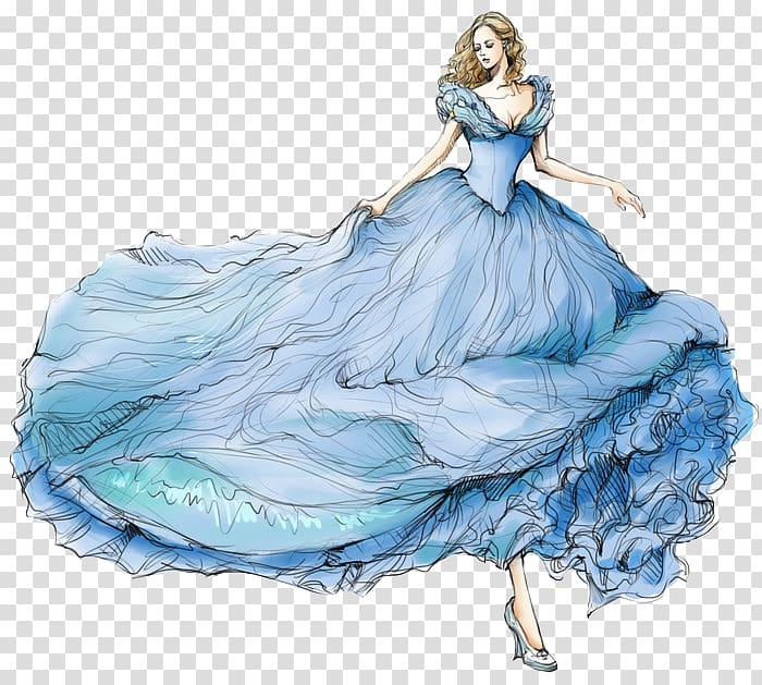 woman wearing blue V-neck sleeveless gown illustration, China Cinderella Dress Clothing, Cindy Cinderella Cinderella painted illustration transparent background PNG clipart