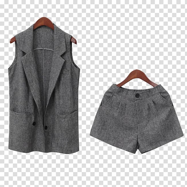 Suit Waistcoat Shorts Vest Sleeveless shirt, Gray female suit shorts waistcoat suit transparent background PNG clipart