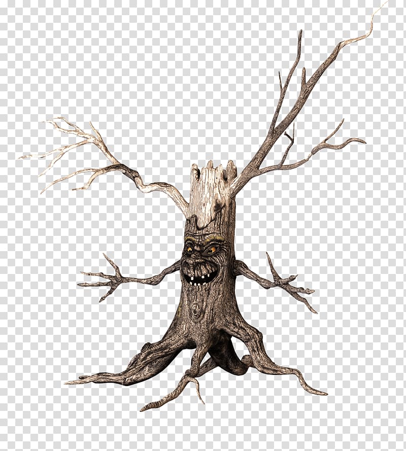 brown monster tree illustration, Tree With Scary Face and Arms transparent background PNG clipart