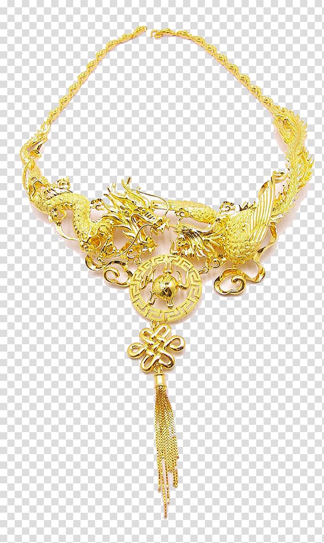 Gold plating Silver Jewellery Platinum, Dragon exquisite gold necklace transparent background PNG clipart