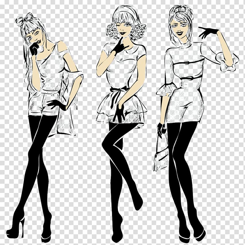 Model Fashion Illustration, Three beautiful women transparent background PNG clipart