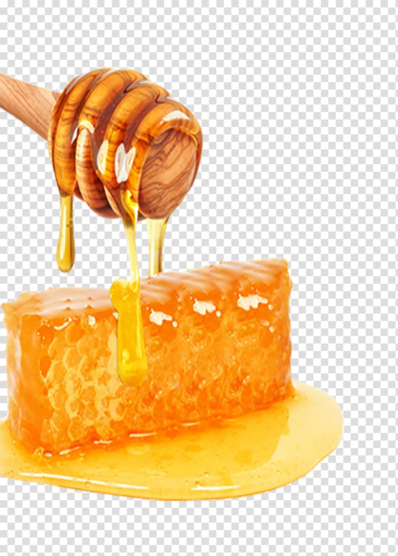 brown wooden honey dipper with honey, Honey bee Yuja-cha Honey bee Sweetness, Sweet Honey transparent background PNG clipart
