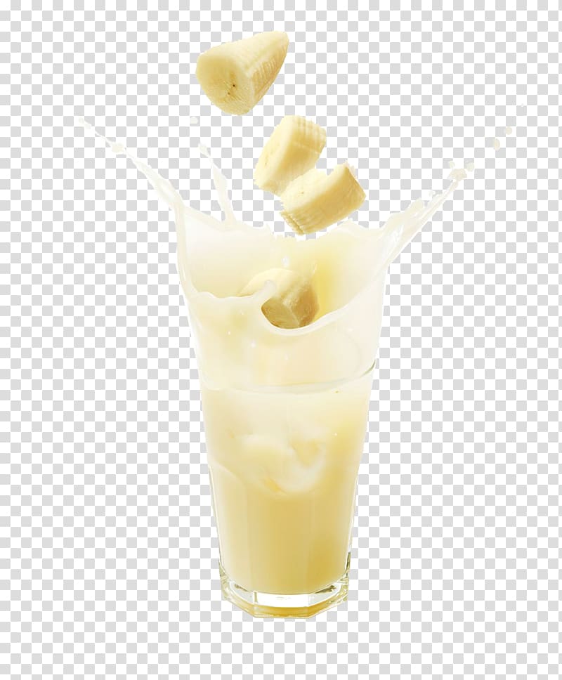 slash of banana juice in highball glass, Banana Flavored Milk Smoothie Juice, Banana milk transparent background PNG clipart