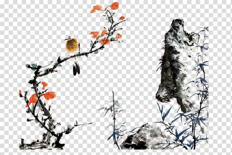 China Qingming Festival Chinese Course Ink wash painting, Floral elements,Chinese style transparent background PNG clipart