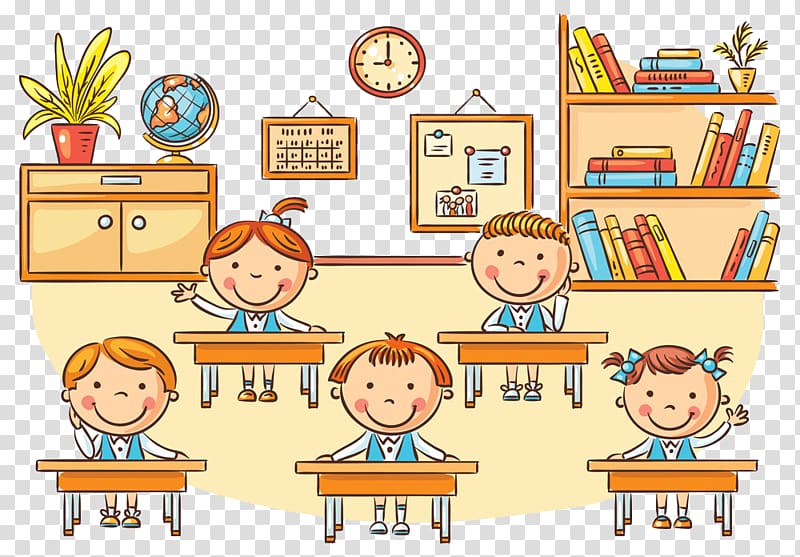 three children's , Student Classroom Cartoon , School children transparent background PNG clipart