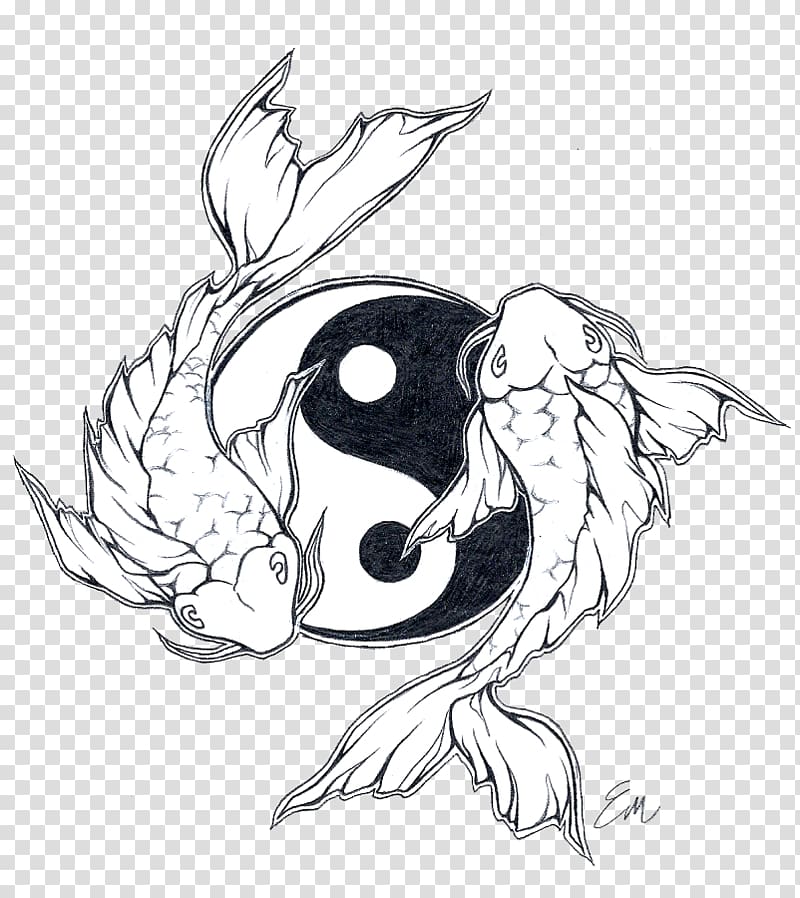 Yin Yang koi illustration, Butterfly Koi Yin Yang fish Yin and yang Tattoo, koi transparent background PNG clipart