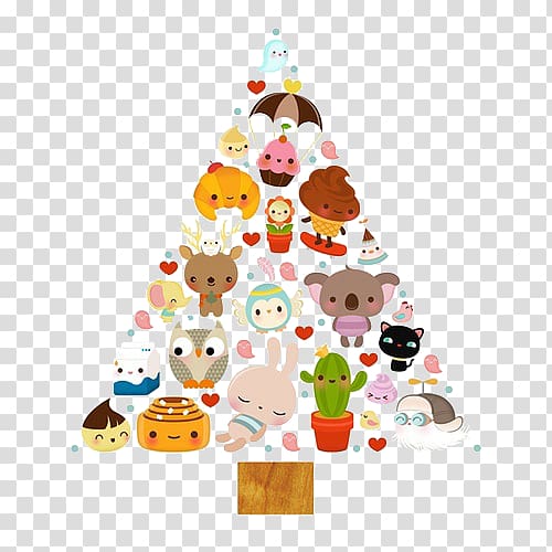 Kawaii Christmas Christmas tree Art Illustration, triangle transparent background PNG clipart