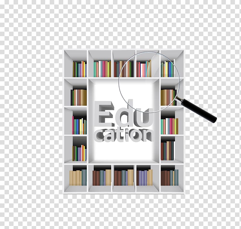 Bookcase Education, Magnifying glass bookcase transparent background PNG clipart