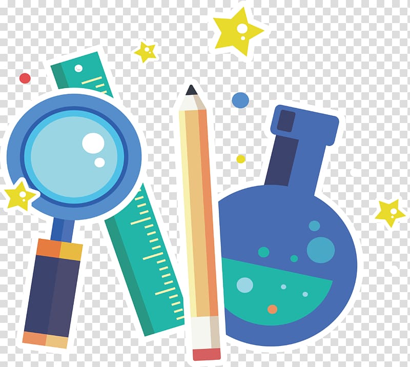 blue flask bottle and pencil illustration, Knowledge Scientist Euclidean , Magnifying glass flask Poster transparent background PNG clipart