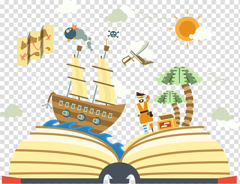 story book illustration, Euclidean , Book of pirate world illustration transparent background PNG clipart