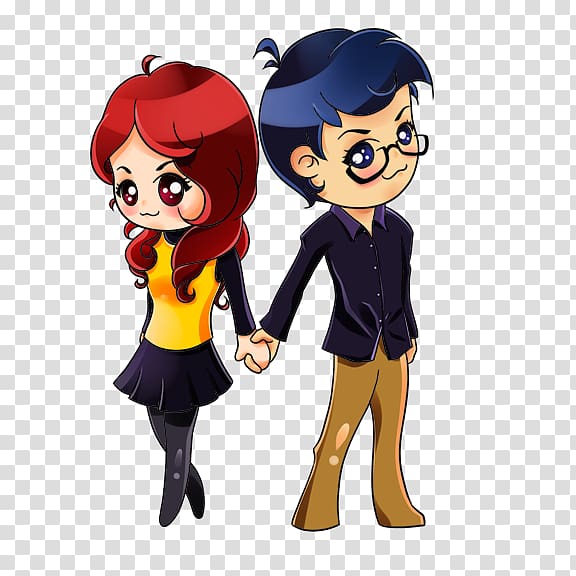 boy and girl holding hands art, Adobe Illustrator, Cartoon couple transparent background PNG clipart