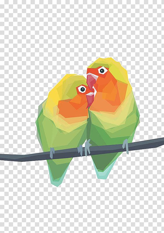 Lovebird Parrot Geometry Illustration, Cartoon Parrot transparent background PNG clipart