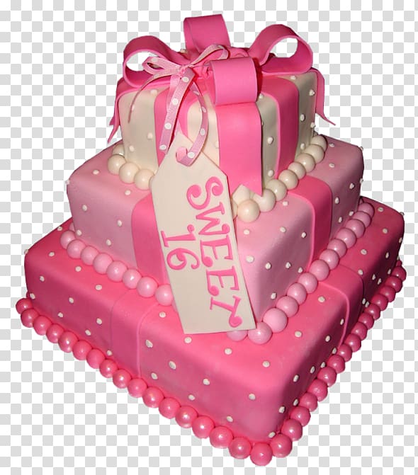 pink-icing sweet 16 3-layer cake, Birthday cake Wedding cake Cupcake Sweet sixteen, Cake Sweet 16 transparent background PNG clipart