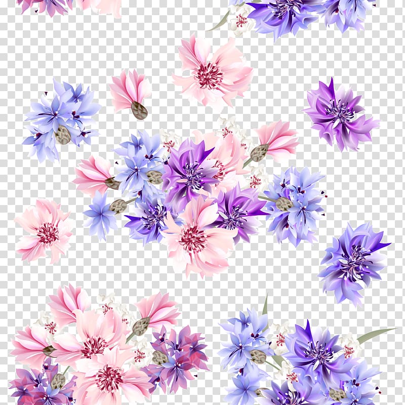 pink and purple flowers illustration, Flower Blue Pink, Romantic fantasy floral background transparent background PNG clipart