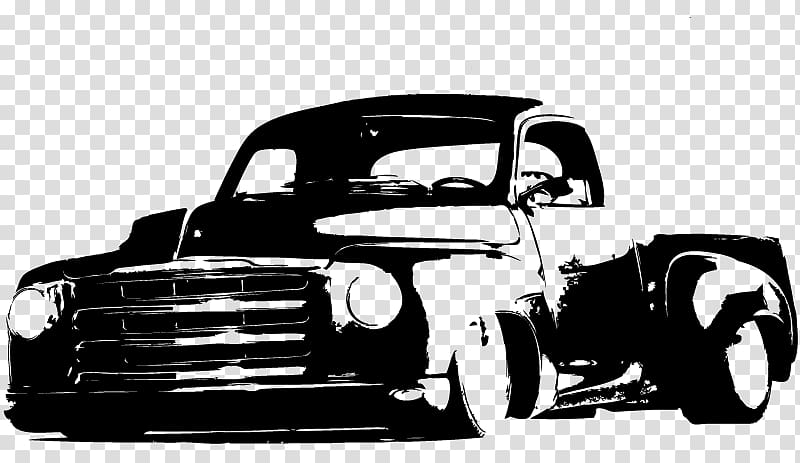 Pickup truck Car Black and white Hot rod Wall decal, hot rod pickup transparent background PNG clipart
