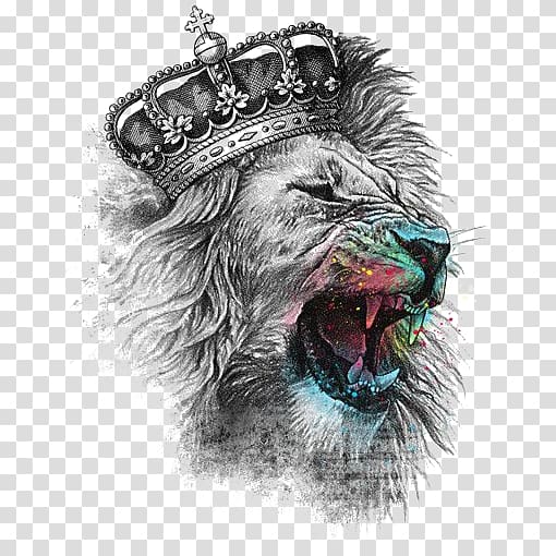 Lion's Head T-shirt Crown Iron-on, Lion head, lion wearing crown transparent background PNG clipart