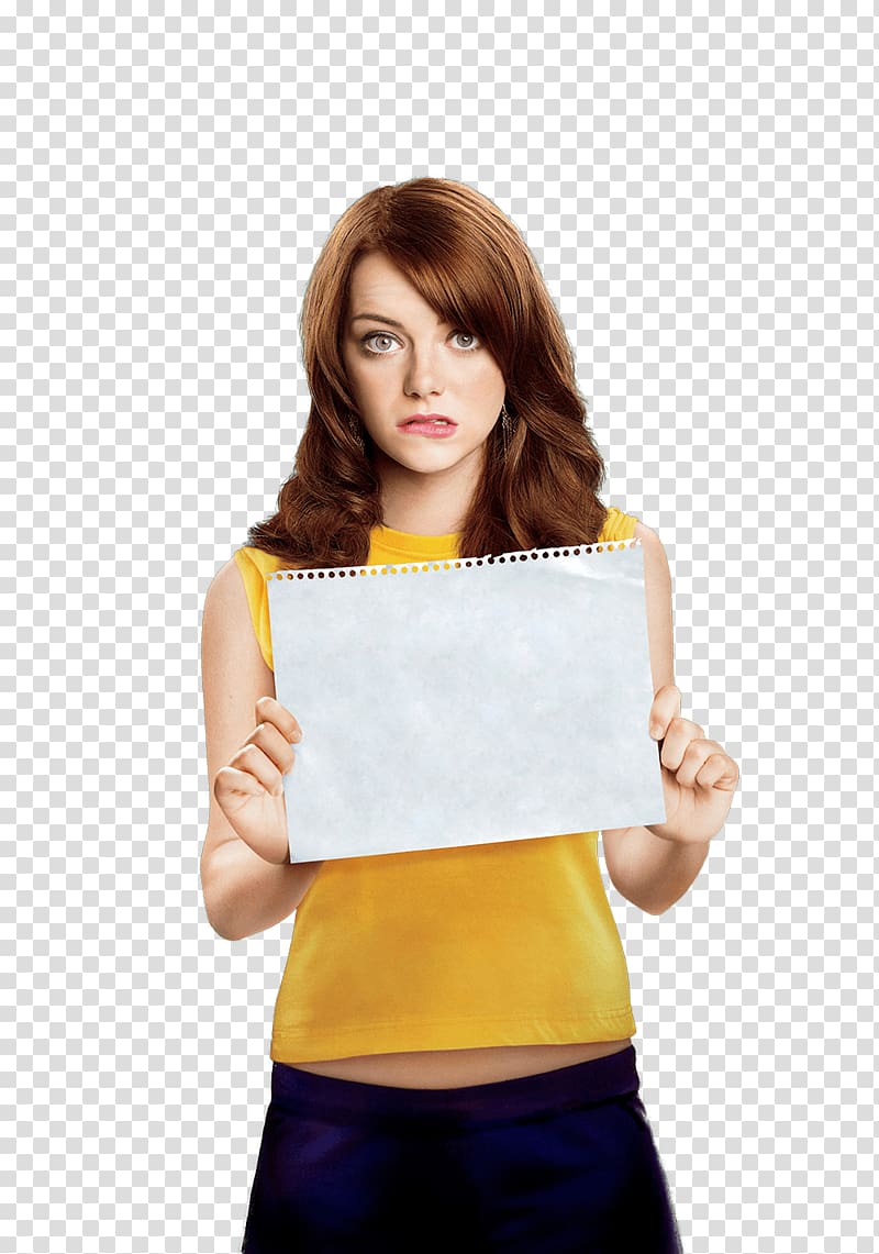 woman holding paper, Emma Stone Holding Paper transparent background PNG clipart