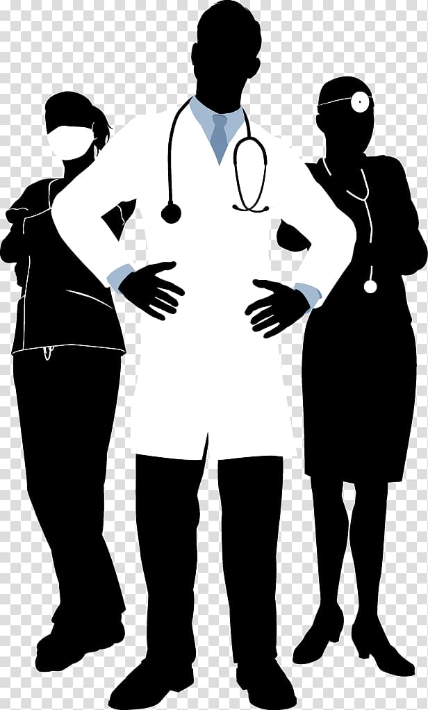 doctor and nurse , Physician Illustration, Doctors and nurses in black and white silhouette transparent background PNG clipart