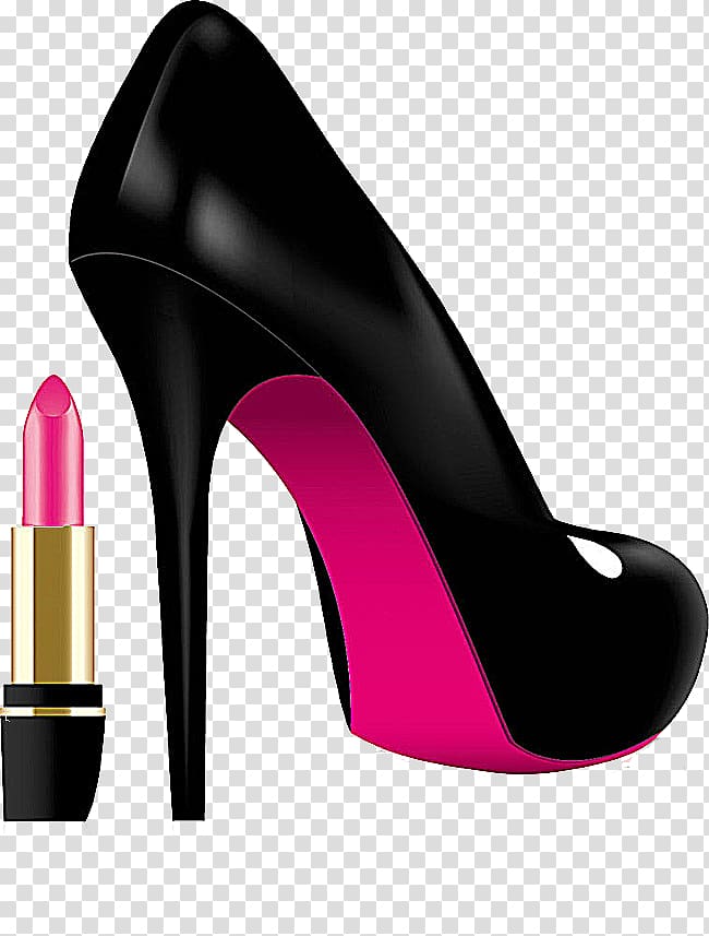 red stiletto , High-heeled footwear Shoe , Black high heels and lipstick transparent background PNG clipart
