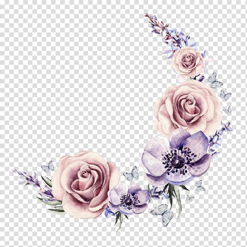 pink and purple flowers digital painting, Flower Watercolor painting Wreath , flower crown transparent background PNG clipart