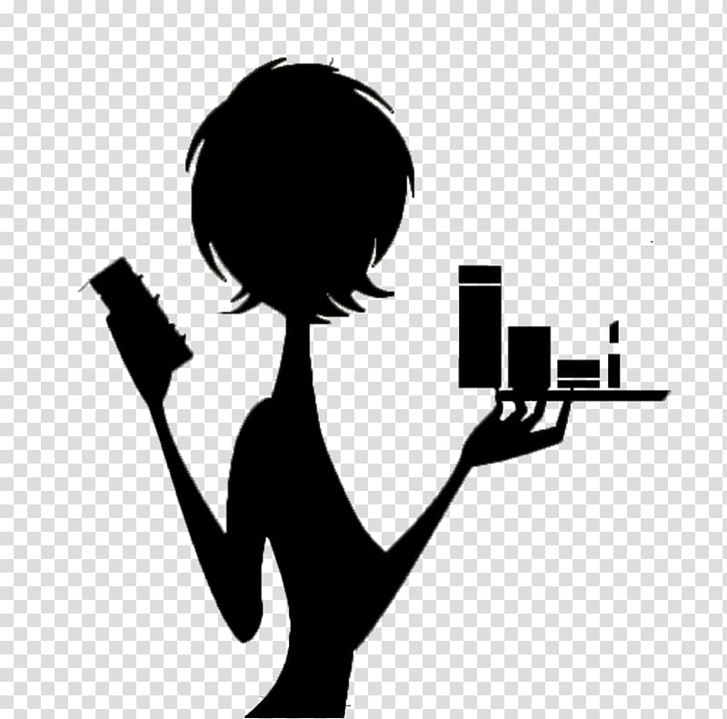 Silhouette Make-up Cosmetics, Cosmetic bottles to take short-haired girl in black silhouette transparent background PNG clipart