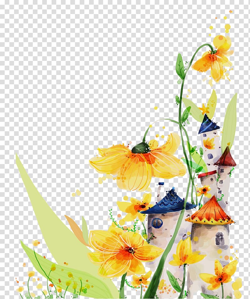 Cartoon Illustration, Cartoon floral background transparent background PNG clipart