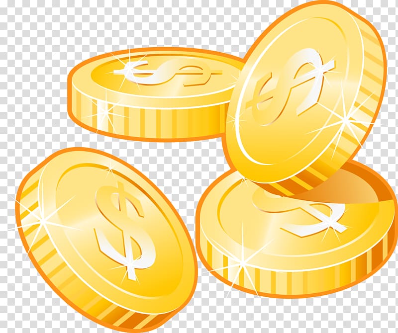 four gold dollar coin illustration, Icon, Gold coins transparent background PNG clipart